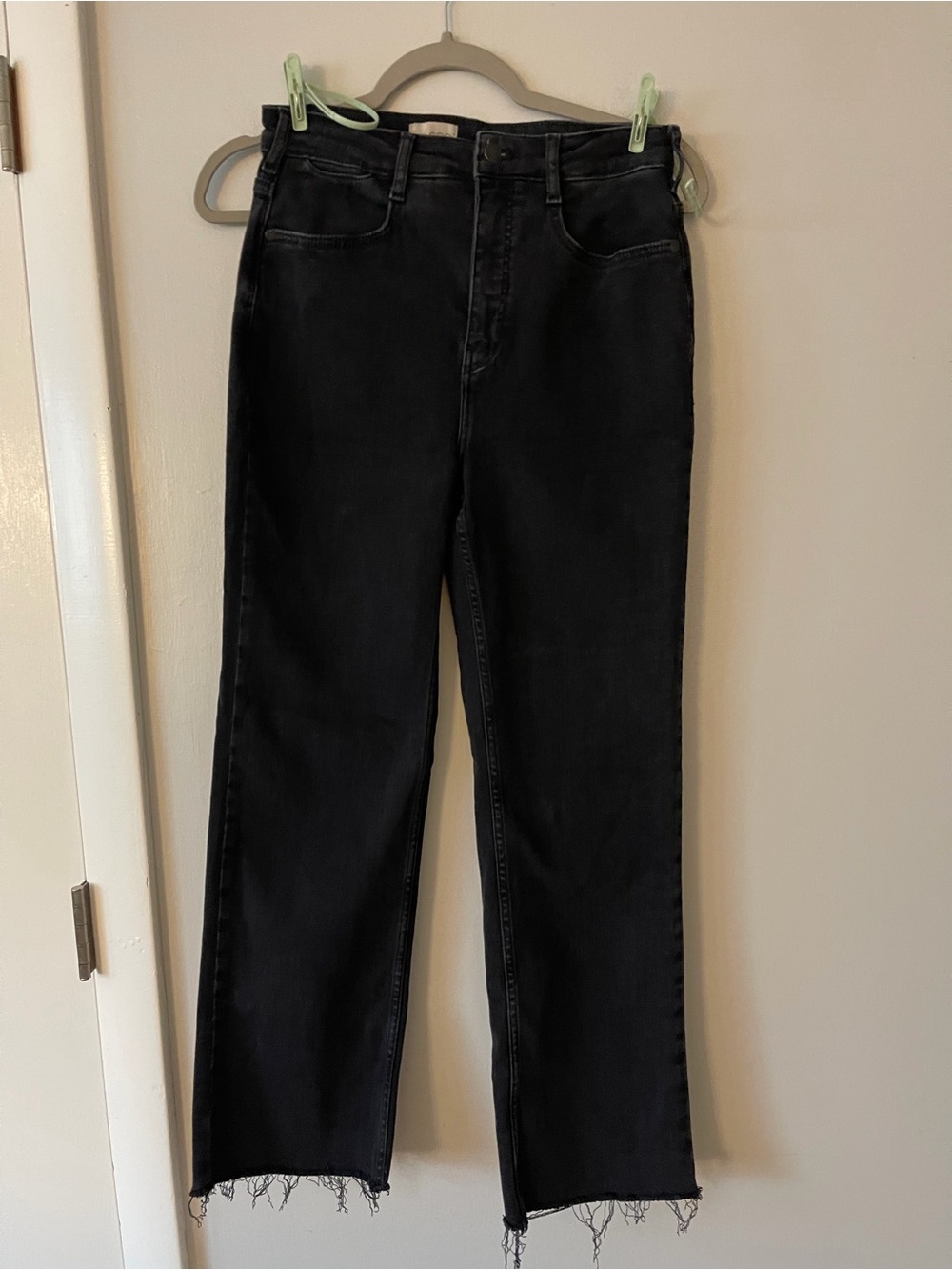 Pilcro Black Straight-Leg Jeans with Raw Hem
